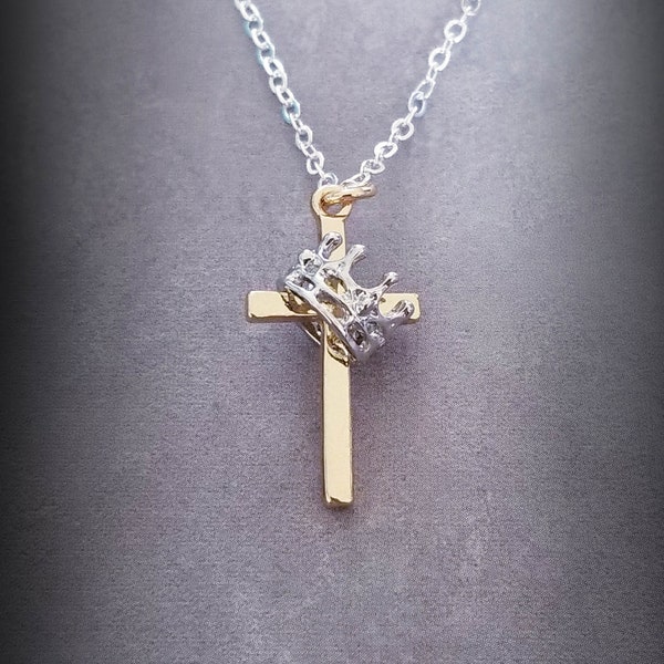 Cross necklace | .925 sterling silver chain | Faith necklace | Jesus | Christian jewelry | daughter of the king | dainty crown