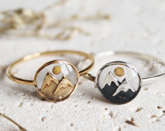 SILVER or BRONZE s925 mountain mustard seed ring | sterling silver | handmade faith jewelry | Christian Gift | Matthew 17:20 | mountain peak