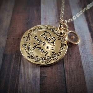 Christian necklace | 14k gold plated chain | "Faith over fear" message pendant | mustard seed jewelry | tiny mustard seed | positive vibes