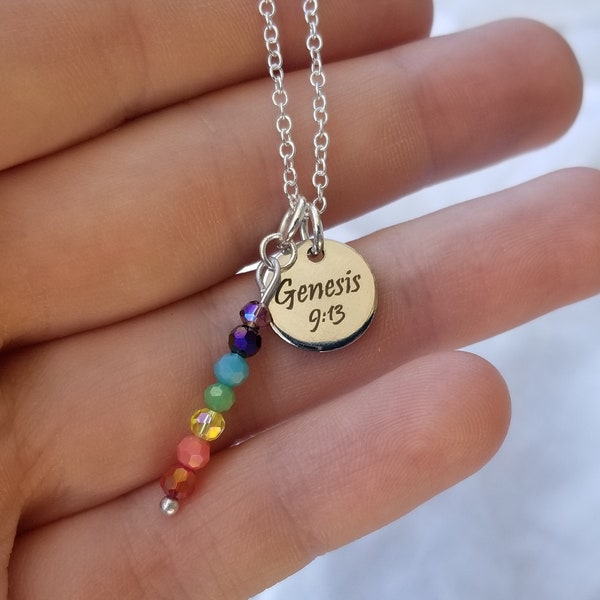 Christian rainbow necklace | "God's promise" jewelry | Genesis 9:13 | s925 sterling silver chain | bible-based jewelry