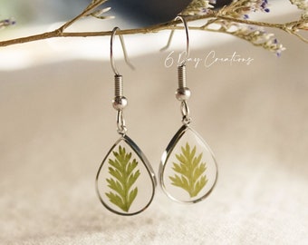 Real wild fern earrings | resin jewelry | unique organic forest jewelry | garden | stainless steel | gift for her | minimal