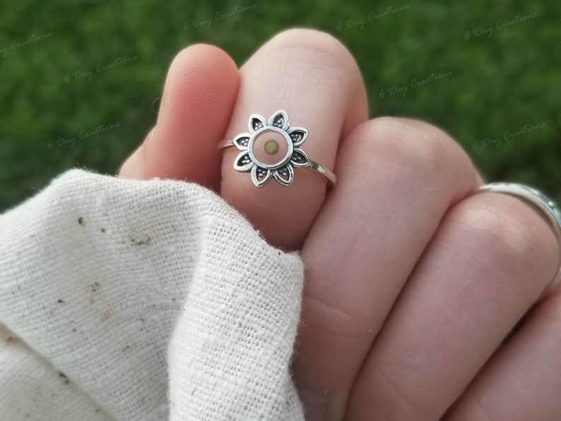 s925 flower mustard seed ring | sterling silver | handmade faith jewelry | Christian Gift | Matthew 17:20 | Biblical jewelry | Believer gift 