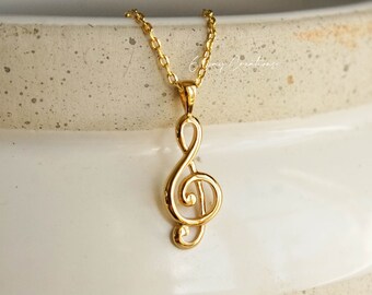 Treble clef necklace Gold STERLING SILVER | beautiful music jewelry | musician accessory | minimalistic necklace | gift for music teacher |