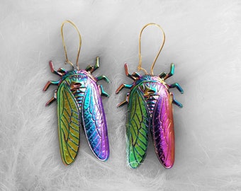 Psychedelic cicada earrings | cicada earrings | **NEW | gift for her | rainbow bug earrings | colorful insect jewelry | cicada jewelry