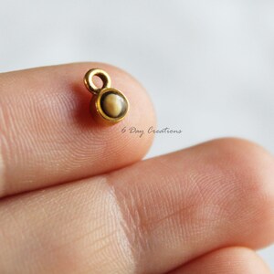 Pu&ograve; includere: Ciondolo dorato con una piccola pietra rotonda beige e nera. Il ciondolo ha un anello per attaccarlo a una collana o un braccialetto.