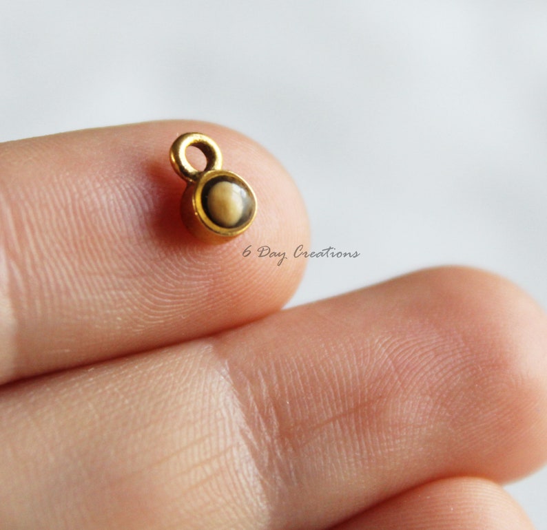 Pu&ograve; includere: Ciondolo dorato con una piccola pietra rotonda beige e nera. Il ciondolo ha un anello per attaccarlo a una collana o un braccialetto.