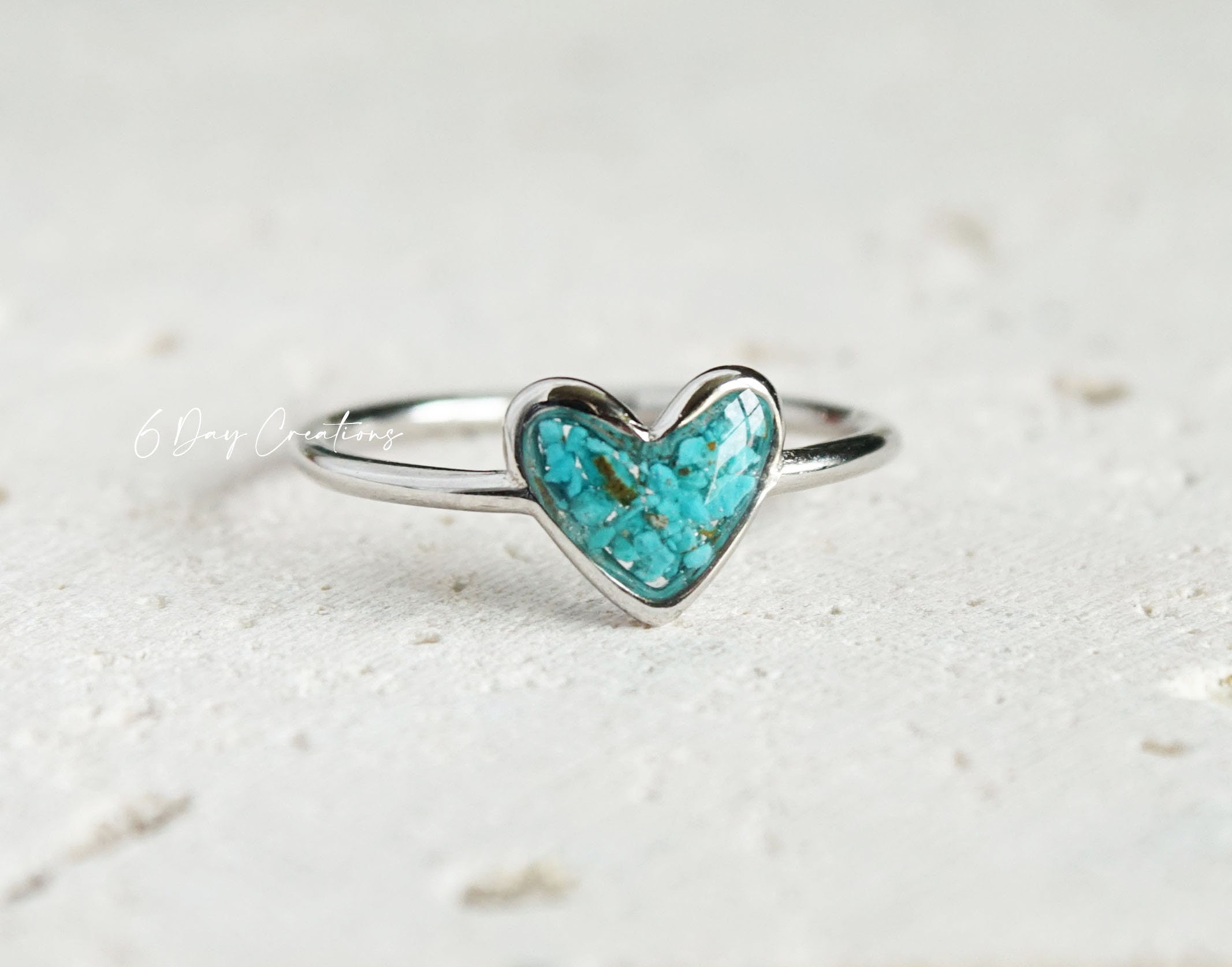 Genuine Turquoise ring | .925 sterling silver | unique crushed stone ring | hypoallergenic | boho statement jewelry | detailed | heart shape