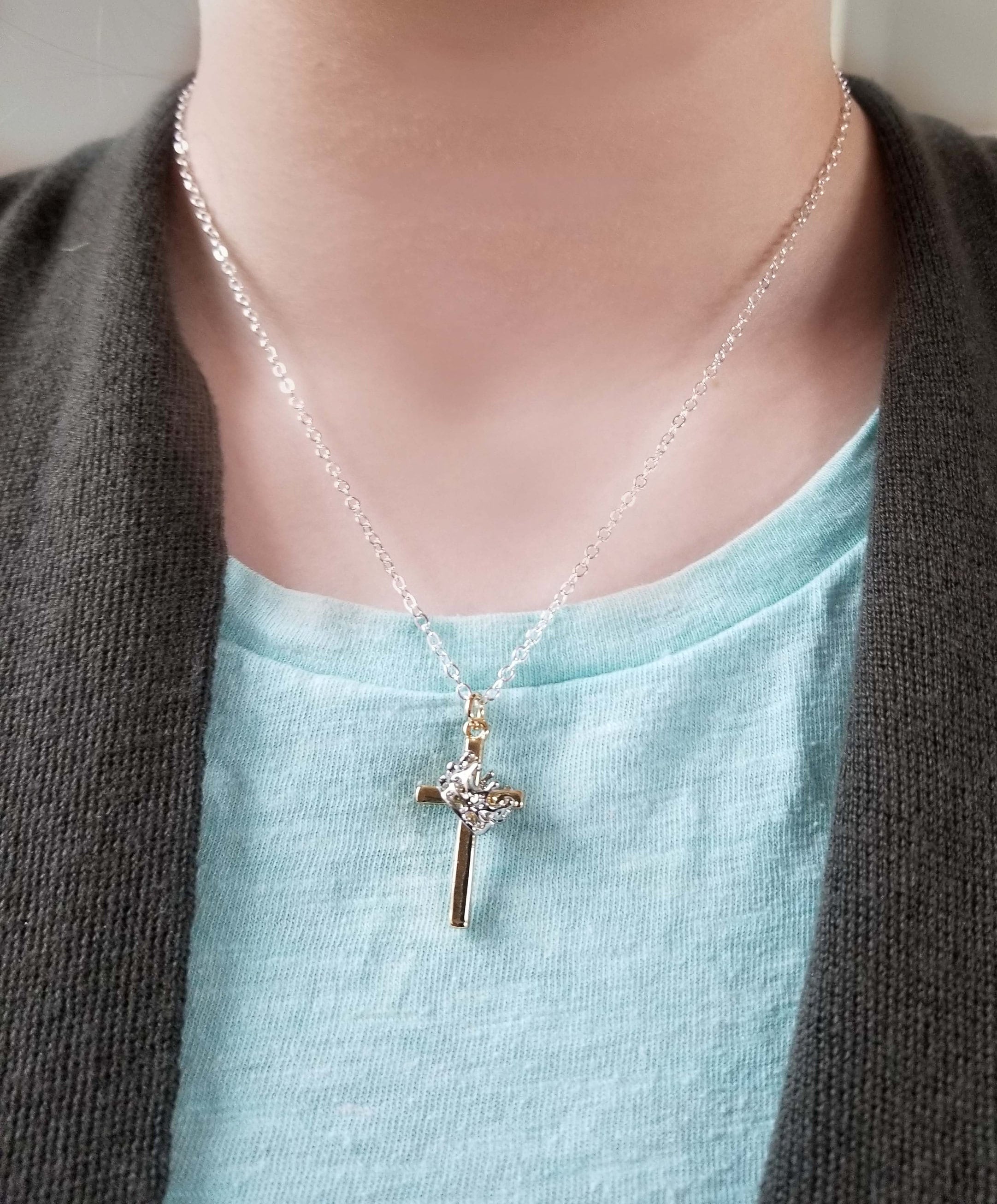 Cross Necklace .925 Sterling Silver Chain Faith Necklace Etsy