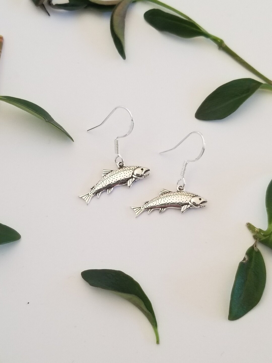 Trout Earrings 925 Sterling Silver Fish Jewelry Unique Etsy
