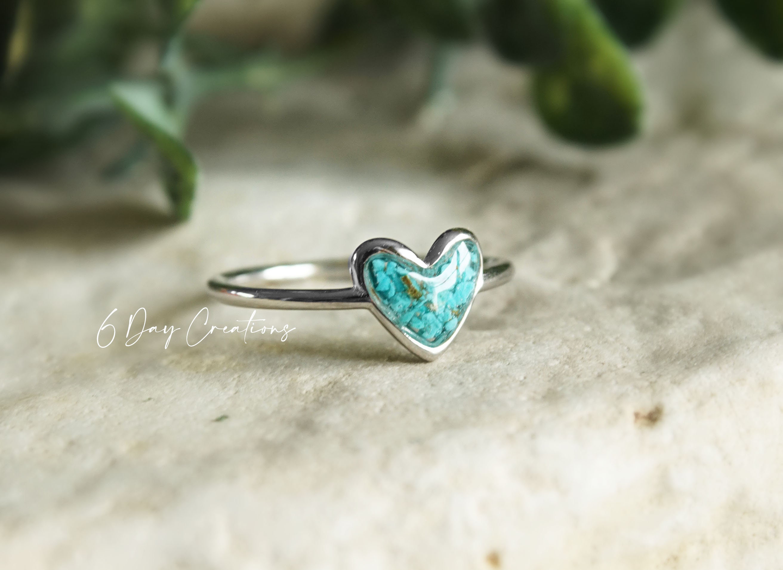 Genuine Turquoise ring | .925 sterling silver | unique crushed stone ring | hypoallergenic | boho statement jewelry | detailed | heart shape