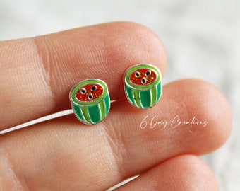 Watermelon earrings | tiny fruit accessories | gift for her | food -themed jewelry | minimalist | .925 sterling silver | hypoallergenic