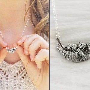 Mama + baby otter necklace | 925 sterling silver hypoallergenic jewelry | gift for mother | dainty mom accessories | sea otter pendant