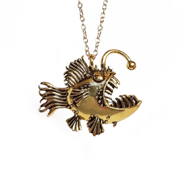 Angler fish necklace | unique ocean creature jewelry | funny gift | heavy durable necklace | high quality | unique item | one-of-a-kind gift