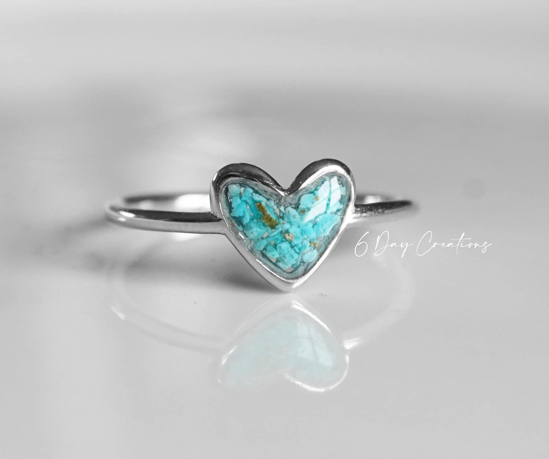 Genuine Turquoise ring | .925 sterling silver | unique crushed stone ring | hypoallergenic | boho statement jewelry | detailed | heart shape