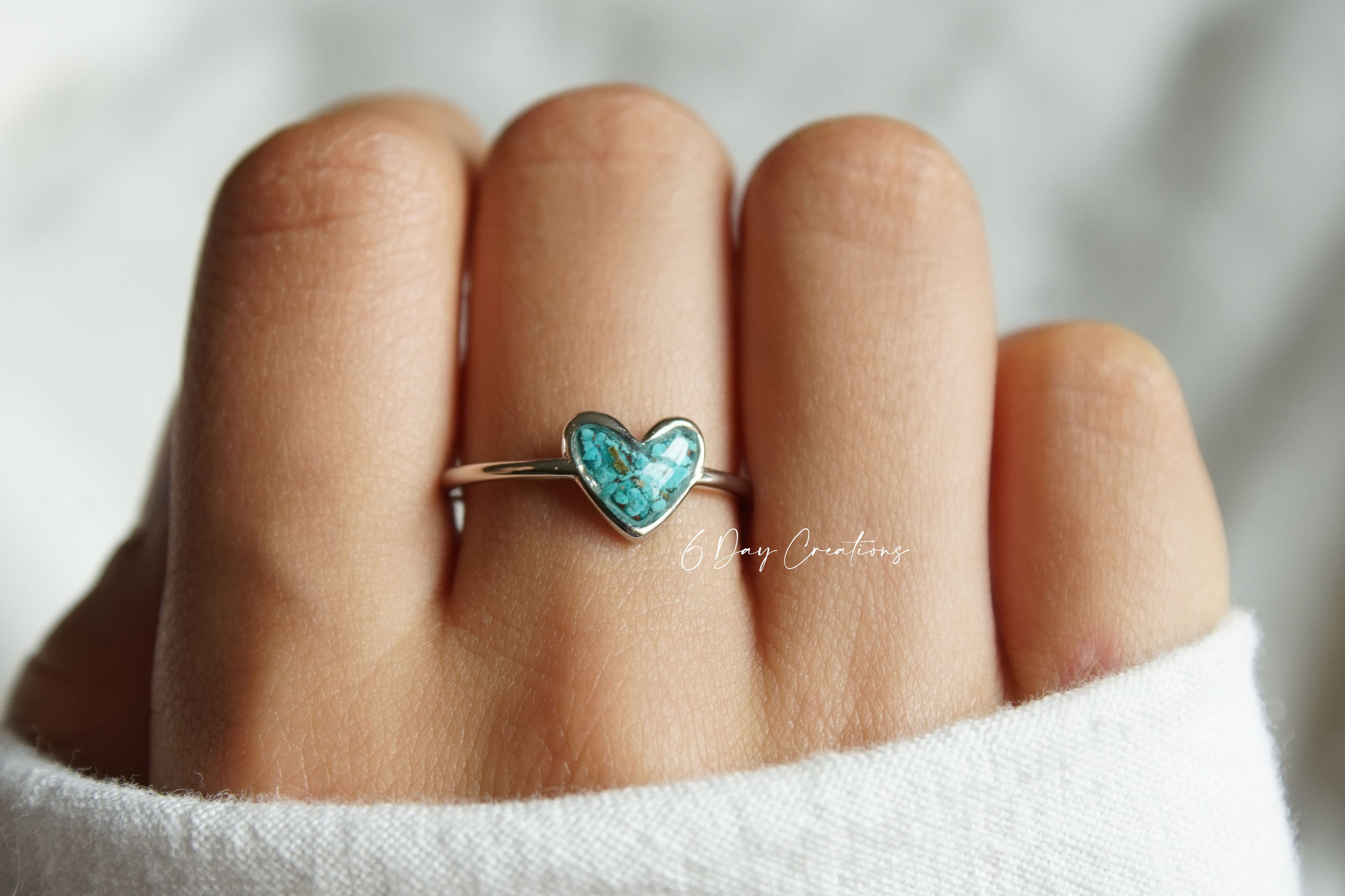 Genuine Turquoise ring | .925 sterling silver | unique crushed stone ring | hypoallergenic | boho statement jewelry | detailed | heart shape