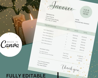 Invoice Template - Editable Template - Canva Template- Downloadable-Invoice Template for Small Business - Printable Template