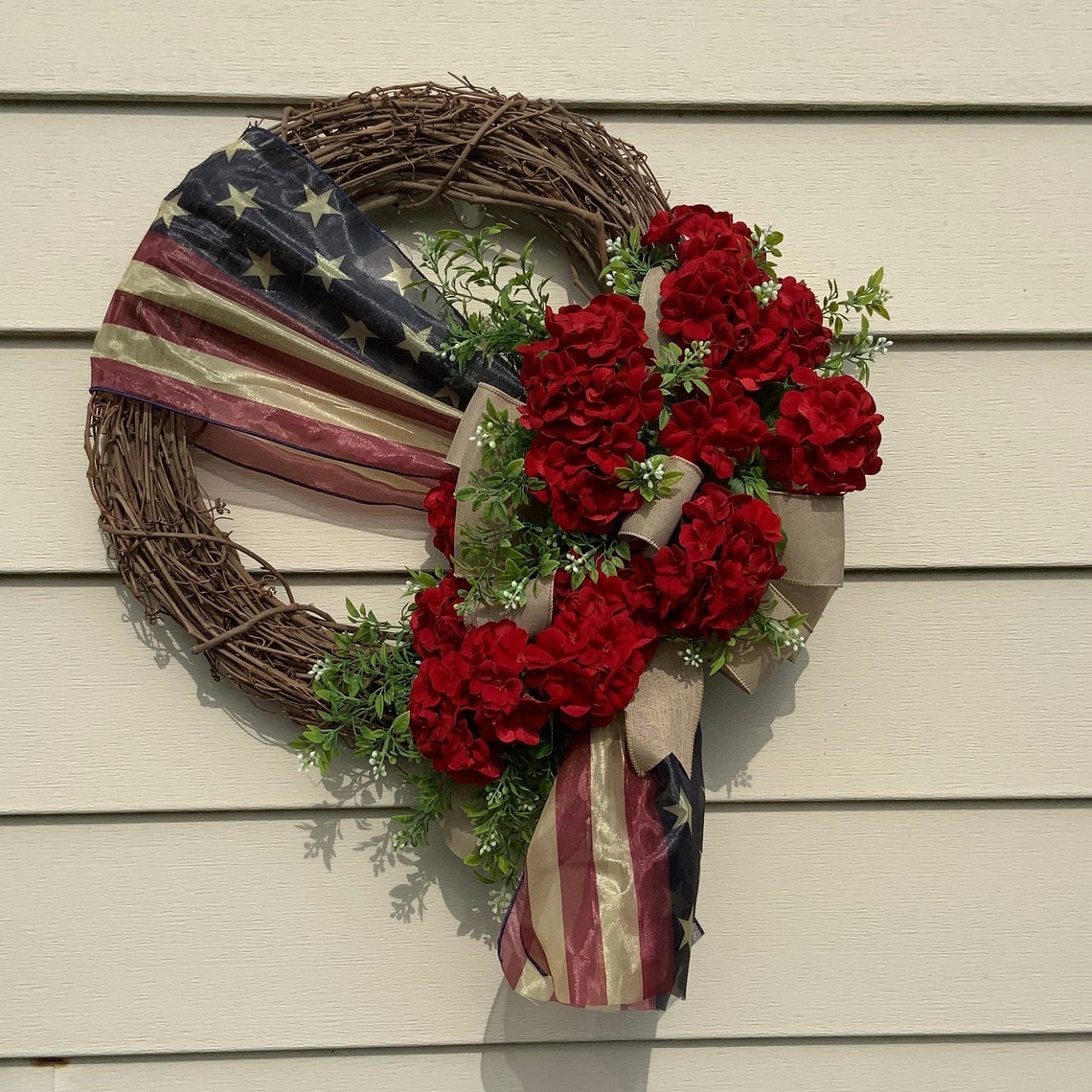 Rustic Patriotic Wreaths for Front Door, 4th of July Wreaths, Farmhouse