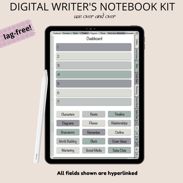 Digital Writer's Notebook Kit, Lag-free, Goodnotes Writer's Notebook, Planner for Writers