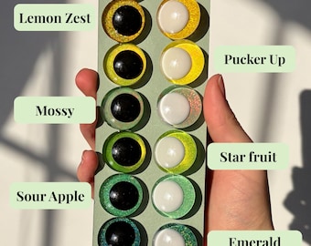 Nature’s Yellows and Greens Collection: Yellow and Green Hand-painted kawaii safety eyes for plushies and amigurumi