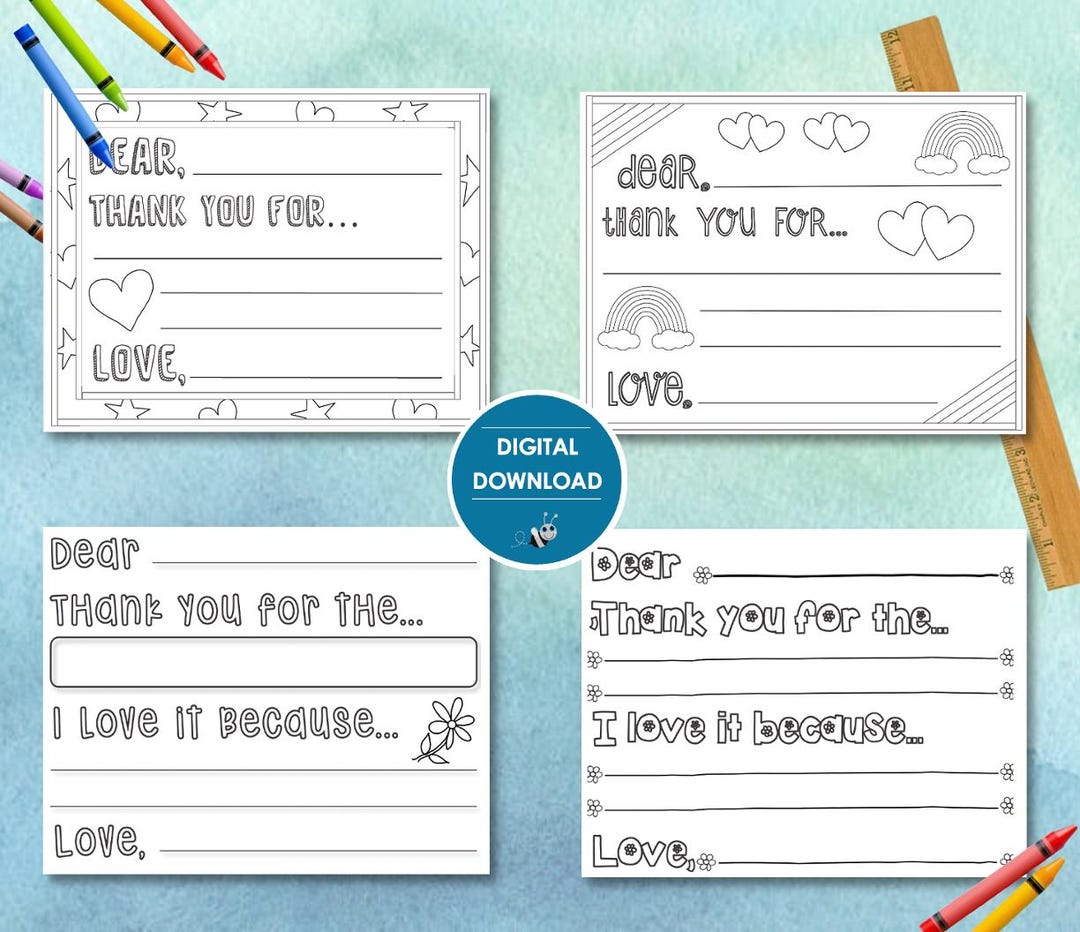 WHIMSICAL Color Your Own Thank You Card | Digital File Instant Download ...