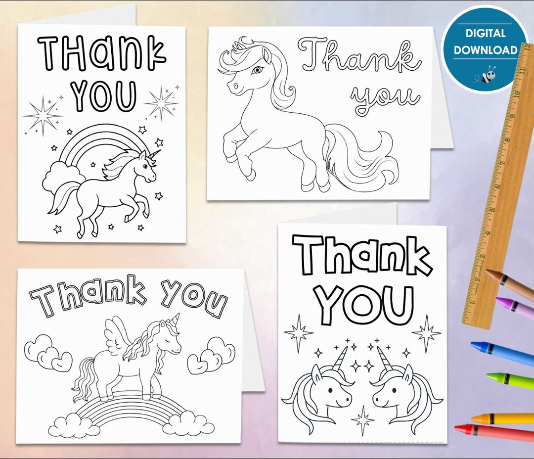 UNICORNS - Color Your Own Thank You Card | Digital File Instant ...
