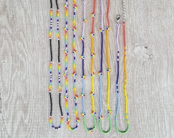 Seed Bead Rainbow Daisy Flower Necklace Shinny Colorful Dainty Jewelry Choker Accessories Summer Beach Accessory Gifts for her mom