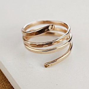 Triple Wrap Ring – Hammered Gold Ring, 12k Yellow Gold Fill Wrap Ring, Dainty Thumb Ring, Boho Hippie Jewelry