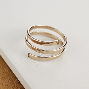 Hammered Gold Double Wrap Ring – 12k Gold Filled Thumb Ring, Custom Size Dainty Minimalist Boho Jewelry