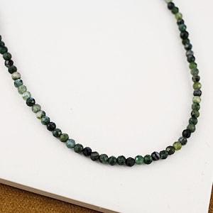 Moss Agate Gemstone Choker – Delicate Beaded Necklace, Handmade Boho Minimalist Jewelry, Gift for Her