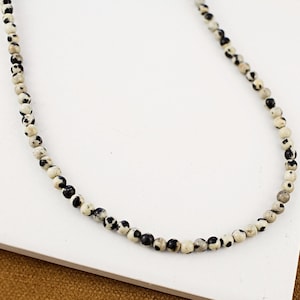 Dalmatian Jasper Gemstone Choker – Beaded Crystal Necklace, Handmade Boho Minimalist Jewelry, Gift for Her