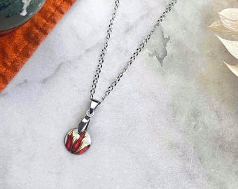 Dainty Floral Vintage Tin Necklace • Whimsical Mini Pendant • Upcycled Jewelry • Sustainable Gift for Her