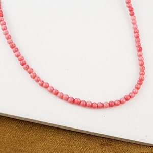 Pink Coral Choker – Beaded Gemstone Necklace, Handmade Boho Crystal Jewelry, Gift for Her