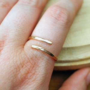 Hammered Gold Wrap Ring – 12k Yellow Gold Fill Thumb Ring, Dainty Minimalist Boho Jewelry, Adjustable Boho Hippie Ring