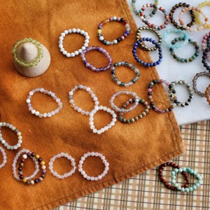 Gemstone Beaded Stackable Rings, Gemstone Bead Rings, Cute Boho Colorful Rings, Stretch Elastic Crystal Rings, Gift for Him Her