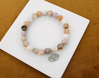 Crazy Lace Agate Bracelet, Gemstone Beaded Charm Bracelet