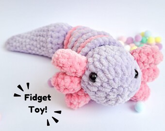 Amigurumi axolotl crochet pattern for a sensory crochet fidget toy - make your own crochet easy toys digital download only