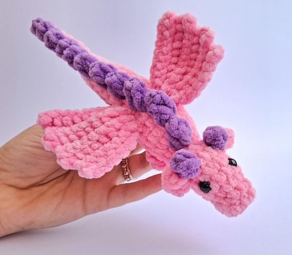 Crochet dragon pattern, low sew crochet dragon plush for fantasy art lovers