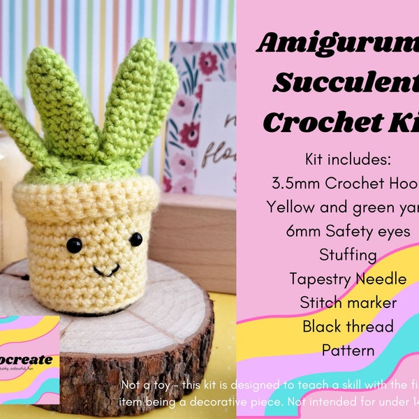 Crochet starter kit for a succulent plant - crochet plant pattern craft kit