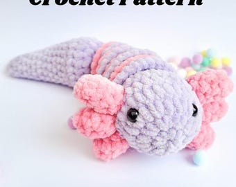 Amigurumi axolotl crochet pattern for a sensory crochet fidget toy - make your own crochet easy toys digital download only