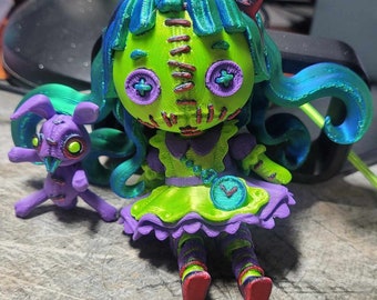 Eerie Articulated Doll and Mini Zombie Stuffy Duo - 3D Printed