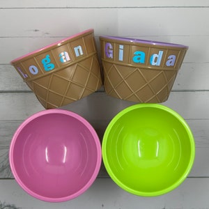 Ice Cream Cone Personalized Bowl, ceramic bowl, personalized, gift, white,  bowl with handle, kitchen, dishware, for kids -gfyU1046323