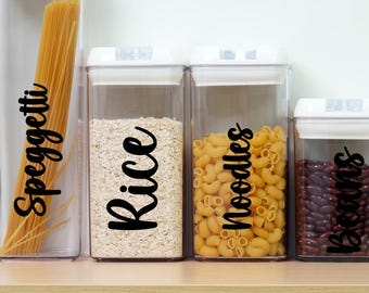 Pantry Labels: Permanent Vinyl Decals, Kitchen food labels, Home Organization.