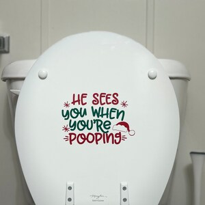 Funny Santa Toilet Lid Decal - Christmas Bathroom Decor