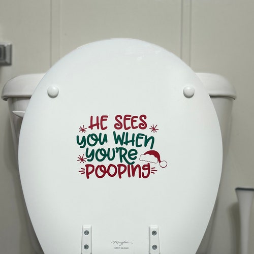 Funny Santa Toilet Lid Decal - Christmas Bathroom Decor
