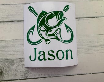 Fishing Decal: Custom Fishhook Names. Bass fish vinyl stickers car, laptop etc.