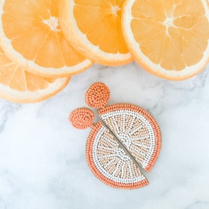 Orange Fruit Slice Earrings - Brookhaven Baubles - Southern Statement Jewelry - Beaded Statement Earrings - Fashion Earrings for her