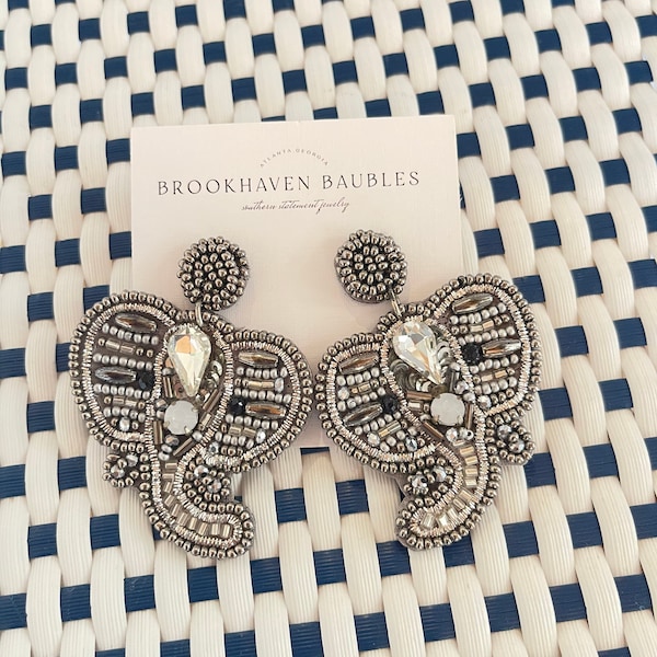 Crystal Elephant Beaded Earrings - Brookhaven Baubles - Southern Statement Jewelry - Alabama Statement Earrings -Fashion Earrings -Roll Tide
