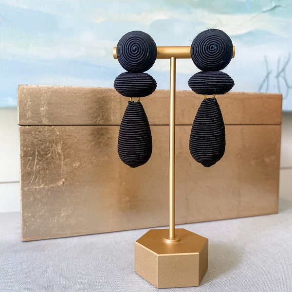 Chic Black thread wrapped drop Statement Earrings - Brookhaven Baubles - Southern Statement Jewelry