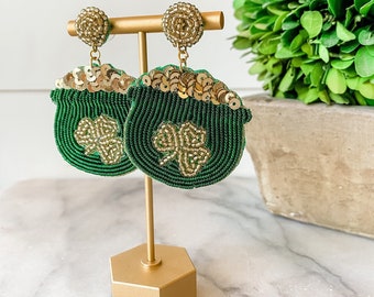Pot of Gold Beaded Earrings - Brookhaven Baubles - Southern Statement Jewelry - Beaded Statement Earrings - Fashion Earrings for her