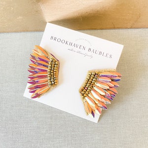 Rose Gold Iridescent Sequin Wing Beaded Earrings - Brookhaven Baubles - Southern Statement Jewelry - Beaded Statement Earrings